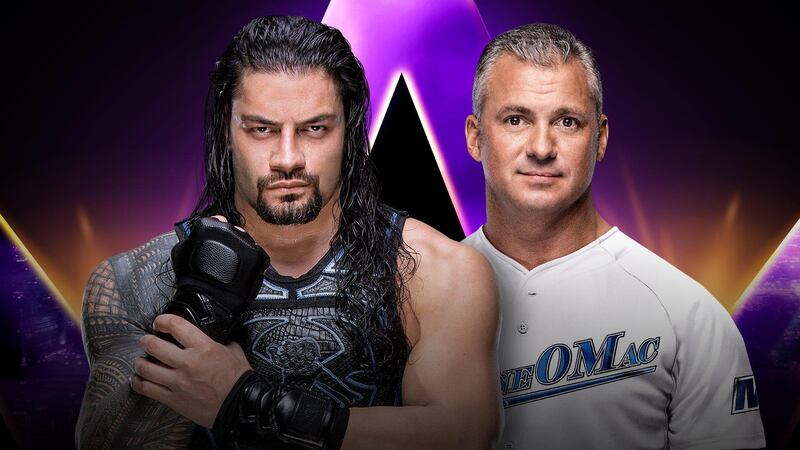 Roman Reigns, left, and Shane McMahon. Courtesy WWE