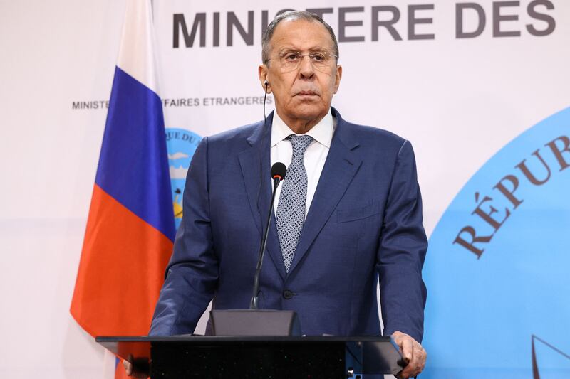 Russian Foreign Minister Sergey Lavrov at a news conference in Bamako, Mali, on Tuesday. AFP