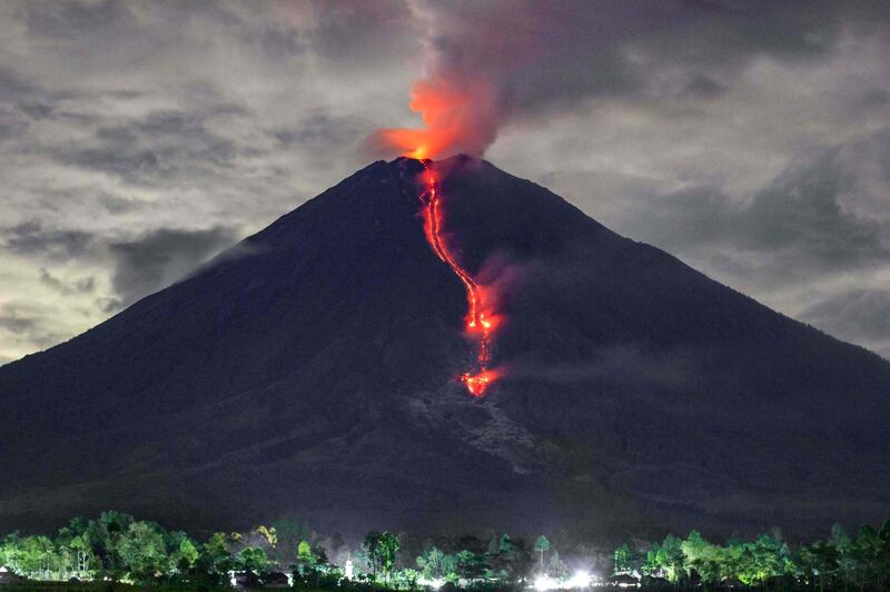 Lava is seen during an eruption of Mount Semeru on January 16 in Lumajang, East Java.  AFP