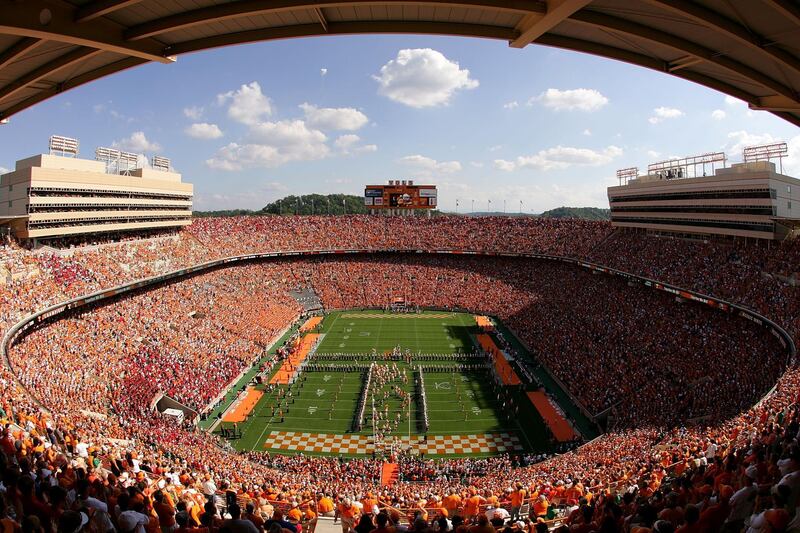 KNOXVILLE, TN - OCTOBER 06:  A general view of the Tennessee Volunteers taking the field before the start of their game against the Georgia Bulldogs at Neyland Stadium on October 6, 2007 in Knoxville, Tennessee.  (Photo by Streeter Lecka/Getty Images)
