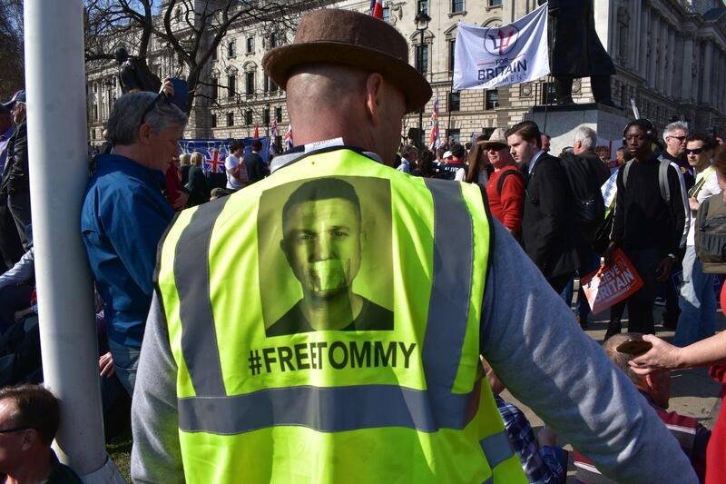 Thousands gathered to hear far right activist Tommy Robinson speak. Claire Corkery / The National