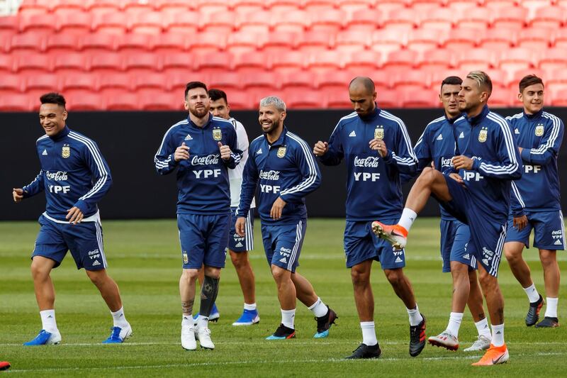 Argentina players participate in a training session at the Beira Rio stadium in Porto Alegre. EPA