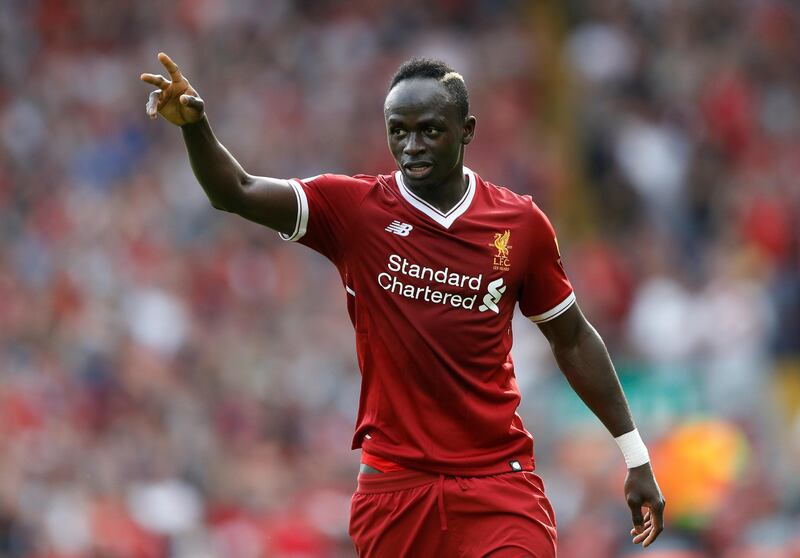 Football Soccer - Premier League - Liverpool vs Arsenal - Liverpool, Britain - August 27, 2017   Liverpool's Sadio Mane celebrates scoring their second goal   Action Images via Reuters/Carl Recine     EDITORIAL USE ONLY. No use with unauthorized audio, video, data, fixture lists, club/league logos or "live" services. Online in-match use limited to 45 images, no video emulation. No use in betting, games or single club/league/player publications. Please contact your account representative for further details.
