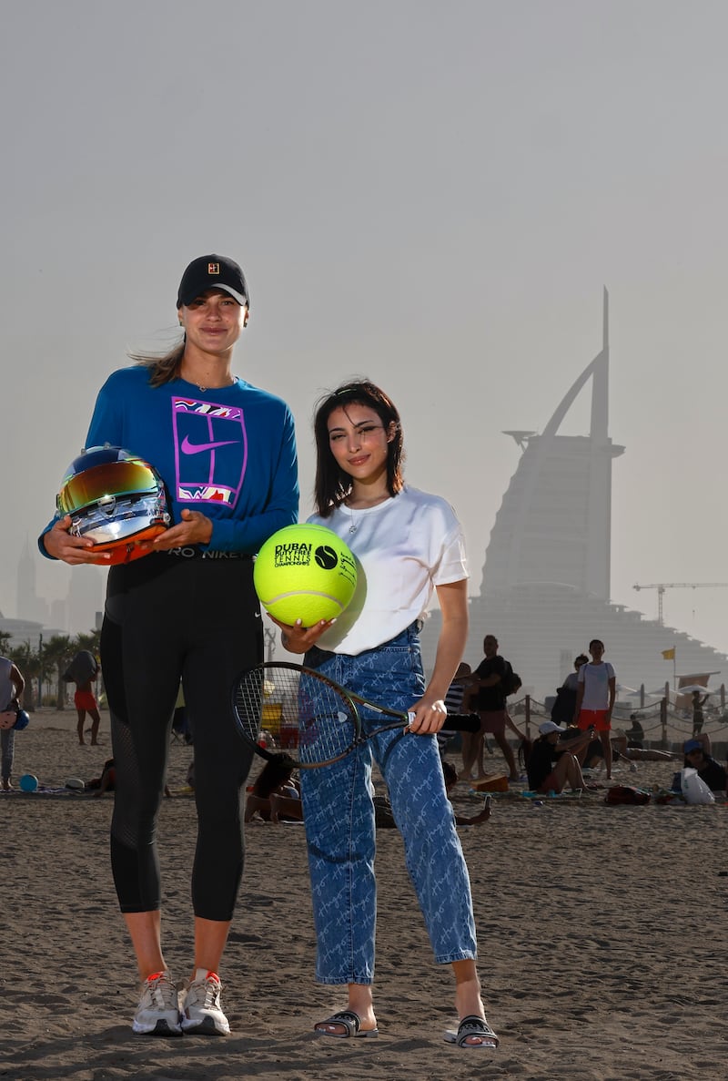 Amna Al Qubaisi with Aryna Sabalenka in Dubai last year. Photo: DDF Tennis