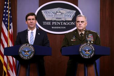 US Defence Secretary Mark Esper (L) and Chairman of the Joint Chiefs of Staff Gen. Mark Milley hold a news conference at the Pentagon the day after it was announced that Abu Bakr al-Baghdadi was killed in a US raid in Syria October 28, 2019 in Arlington, Virginia. Chip Somodevilla/Getty Images/AFP