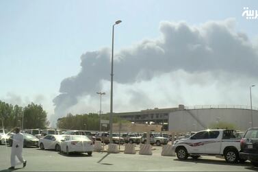 Smoke is seen rising from the 7 million bpd capacity Abqaiq oil processing facility, which came under attack on Sunday. AP