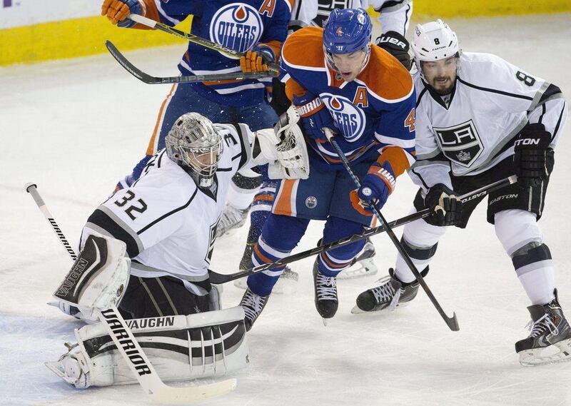 LA Kings goalie Jonathan Quick shown in action on Sunday night during his team's NHL win over the Edmonton Oilers. Jason Franson / The Canadian Press / AP / October 25, 2015 