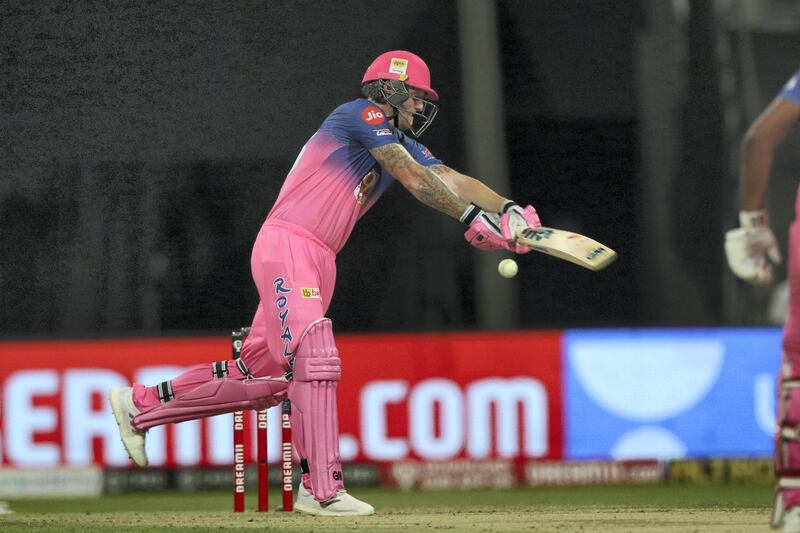 Ben Stokes of Rajasthan Royals plays a shot during match 45 of season 13 of the Dream 11 Indian Premier League (IPL) between the Rajasthan Royals and the Mumbai Indians at the Sheikh Zayed Stadium, Abu Dhabi  in the United Arab Emirates on the 25th October 2020.  Photo by: Pankaj Nangia  / Sportzpics for BCCI