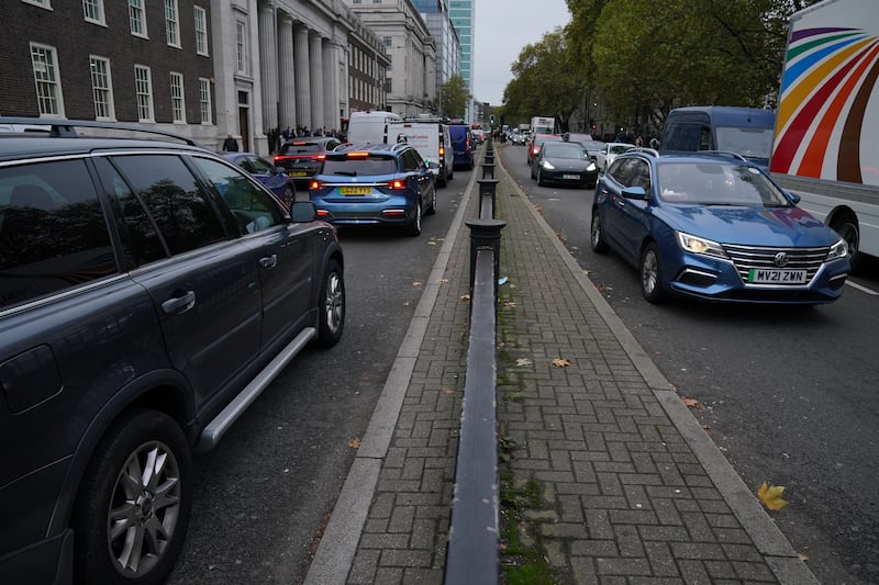 Traffic builds up on Euston Road in central London. PA