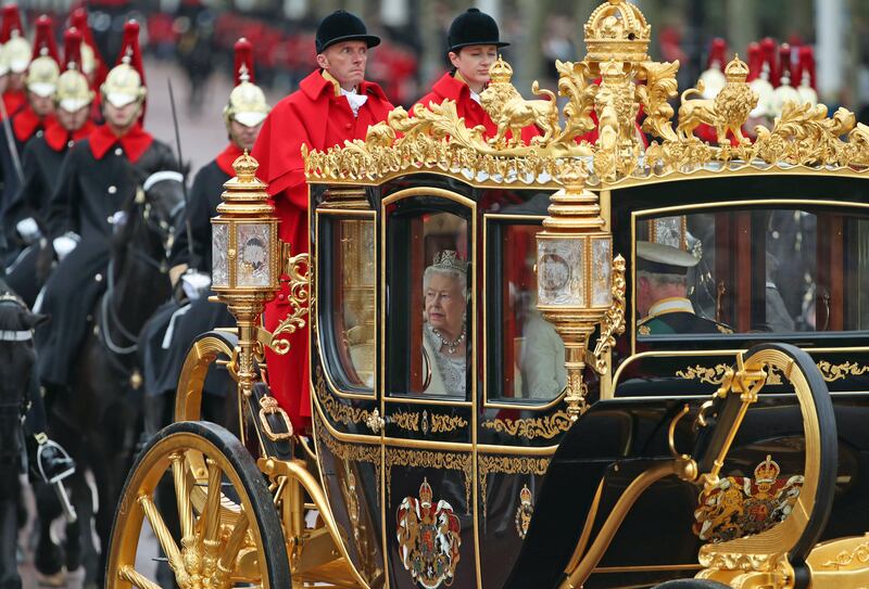 Queen Elizabeth returns to Buckingham Palace in the Diamond Jubilee State Coach after delivering the queen's speech in 2019. PA