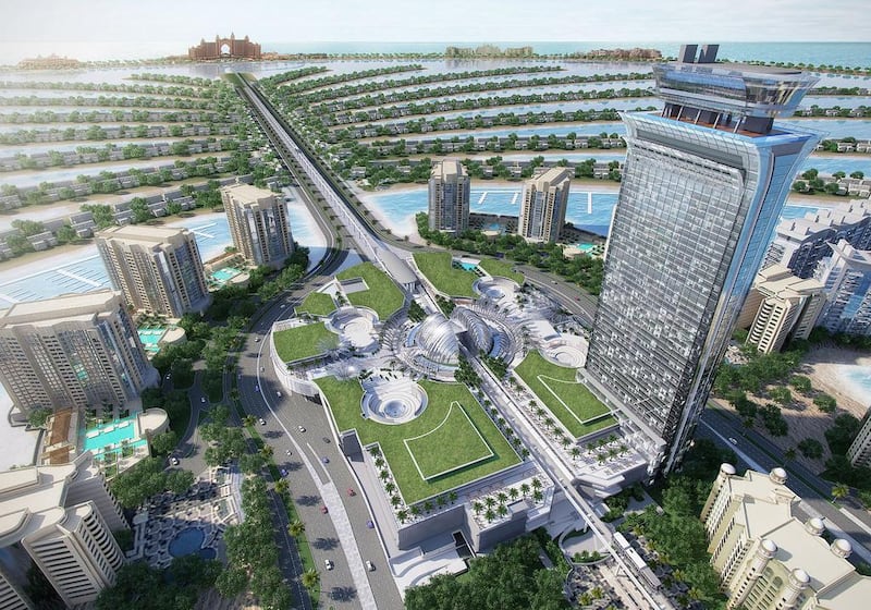 A rendering of an aerial view of the Palm Hotel. Courtesy Nakheel