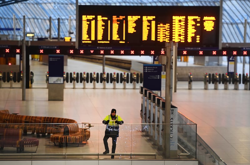 Closed platforms at Waterloo Station in London. A strike by the RMT union is causing major disruption. EPA