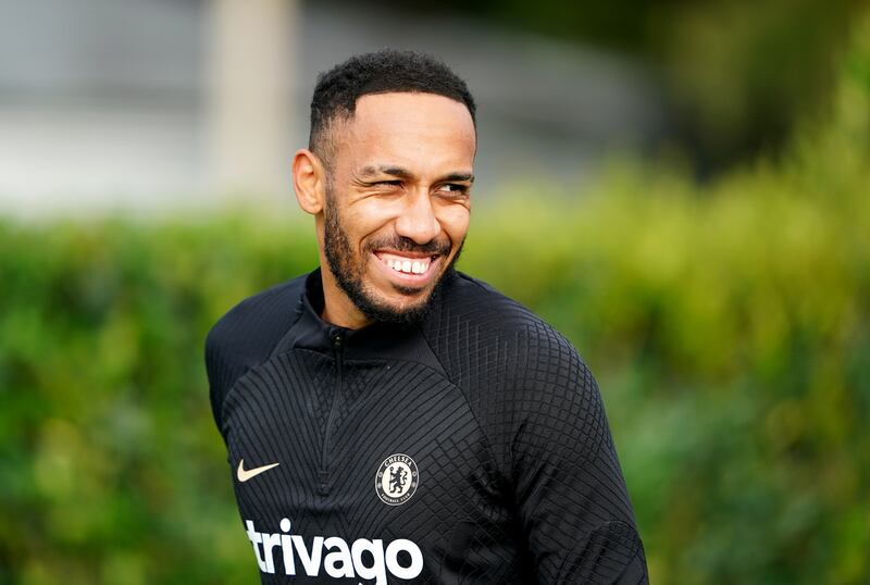 Chelsea striker Pierre-Emerick Aubameyang during training at Cobham on the eve of their Champions League match against AC Milan at Stamford Bridge. PA