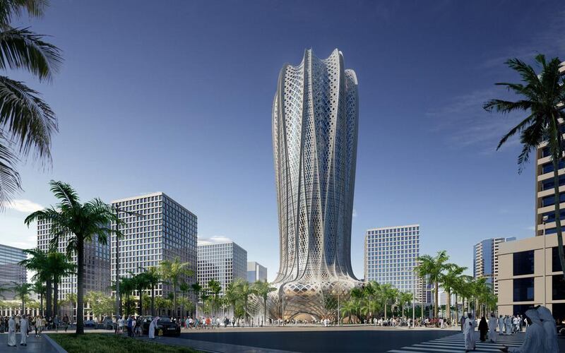 A rendering of one of two projects designed by Zaha Hadid for Qatar - a 70,000sqm building featuring a hotel and residential apartments which is scheduled for completion in 2020. Zaha Hadid Architects / Reuters