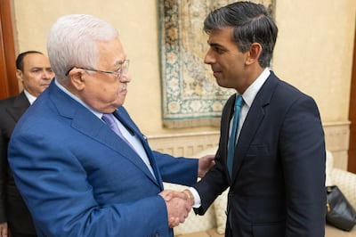 Rishi Sunak with the President of the Palestinian Authority, Mahmoud Abbas, in Cairo. Photo: No 10 Downing Street