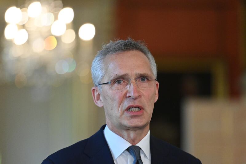 LONDON, ENGLAND - JUNE 02: NATO secretary general Jens Stoltenberg speaks during a press conference following a meeting inside 10 Downing Street on June 2, 2021 in London, England. The meeting between the prime minister and the secretary general comes after a meeting between Defence Secretary Ben Wallace, Foreign Secretary Dominic Raab, and their allied counterparts yesterday. Mr Raab called on Nato allies to work together to counter "hostile states like Russia." (Photo by Justin Tallis - WPA Pool/Getty Images)