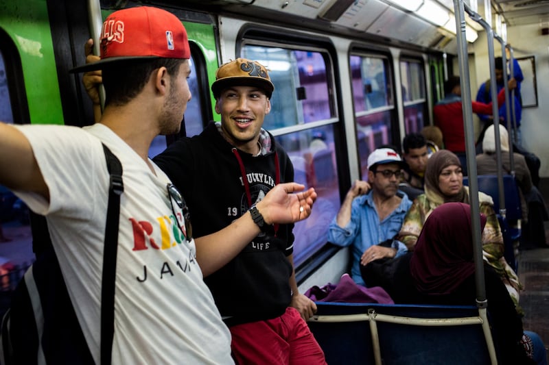 Two young rappers in the Tunis metro. More than three quarters of young Tunisians surveyed said they were confident that their voice mattered to their country's leadership. The survey was conducted in July. Photo: Emeric Fohlen / NurPhoto