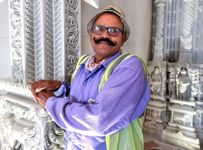 Champalal Swarup, a sculptor at Baps Hindu Mandir in Abu Dhabi. Victor Besa / The National