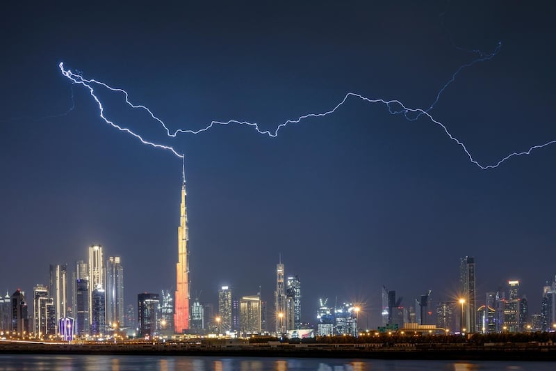 Lightning strikes the Burj Khalifa on January 10, 2020. Courtesy Zohaib Anjum