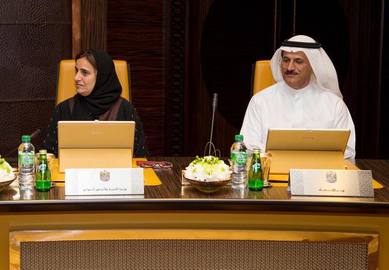 Sheikha Lubna Al Qasimi attends a meeting of the UAE Cabinet, with Sultan Al Mansouri. Sheikha Lubna was ranked 42nd by Forbes in a list of the world’s 100 most powerful women. Wam