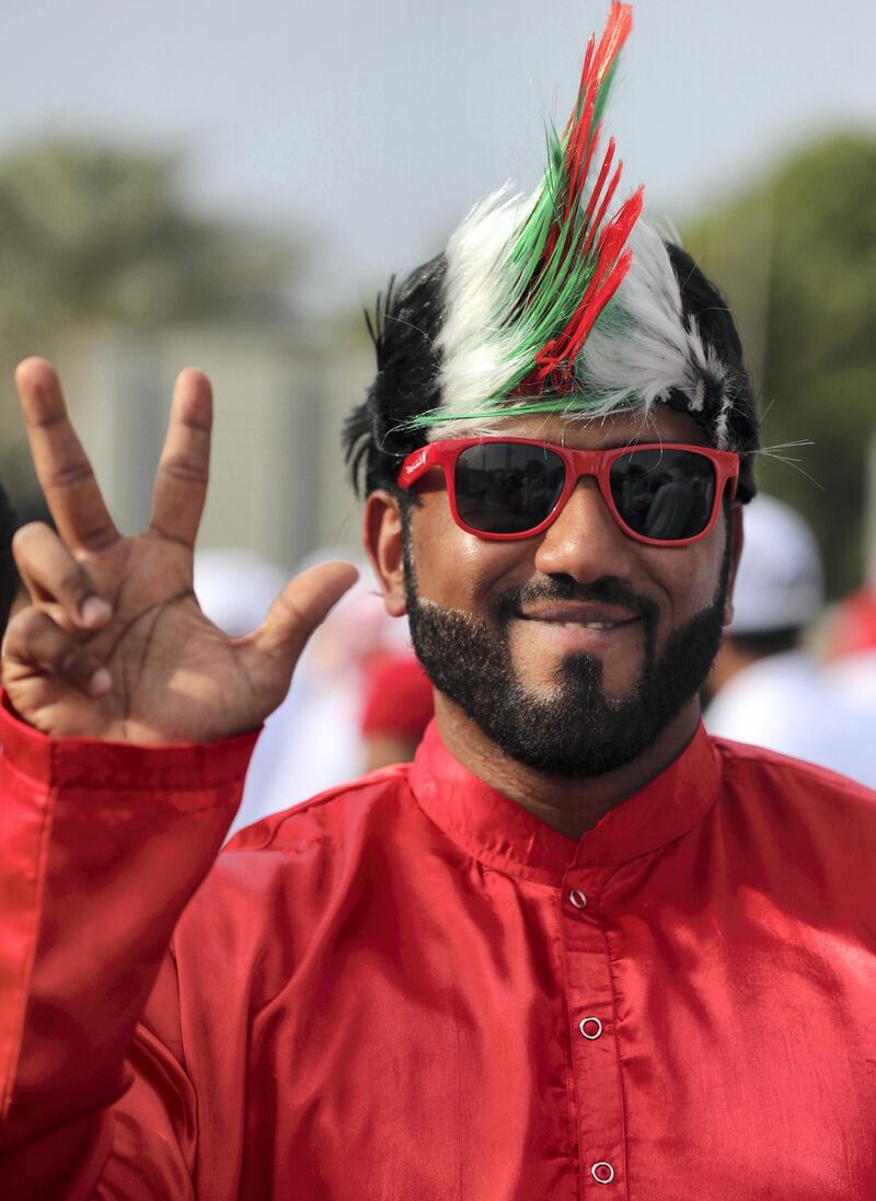 Abu Dhabi, United Arab Emirates - January 29, 2019: UAE fans before the semi final between the UAE and Qatar in the Asian Cup 2019. Tuesday, January 29th, 2019 at Mohamed Bin Zayed Stadium Stadium, Abu Dhabi. Chris Whiteoak/The National