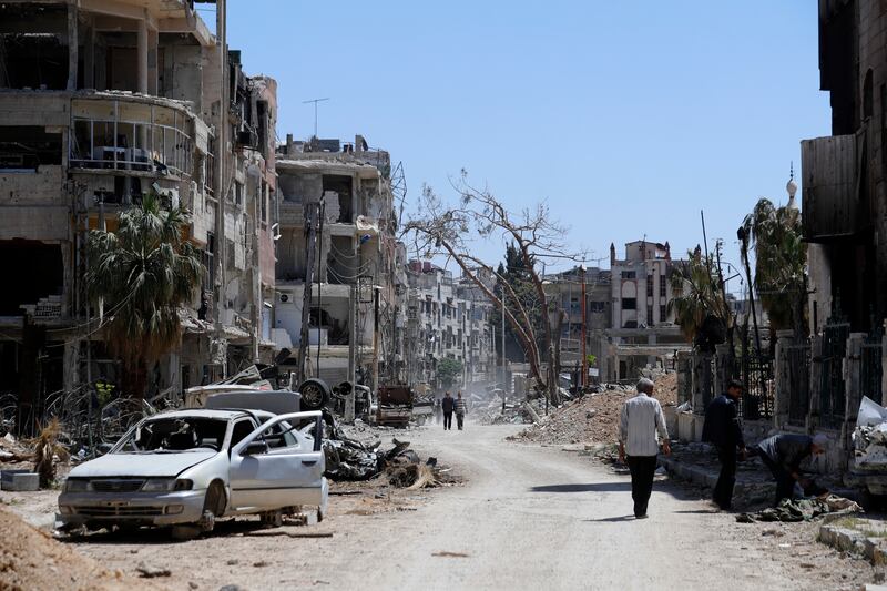 The former rebel suburb of Douma, the site of a suspected chemical weapons attack, near Damascus, on April 16, 2018. AP