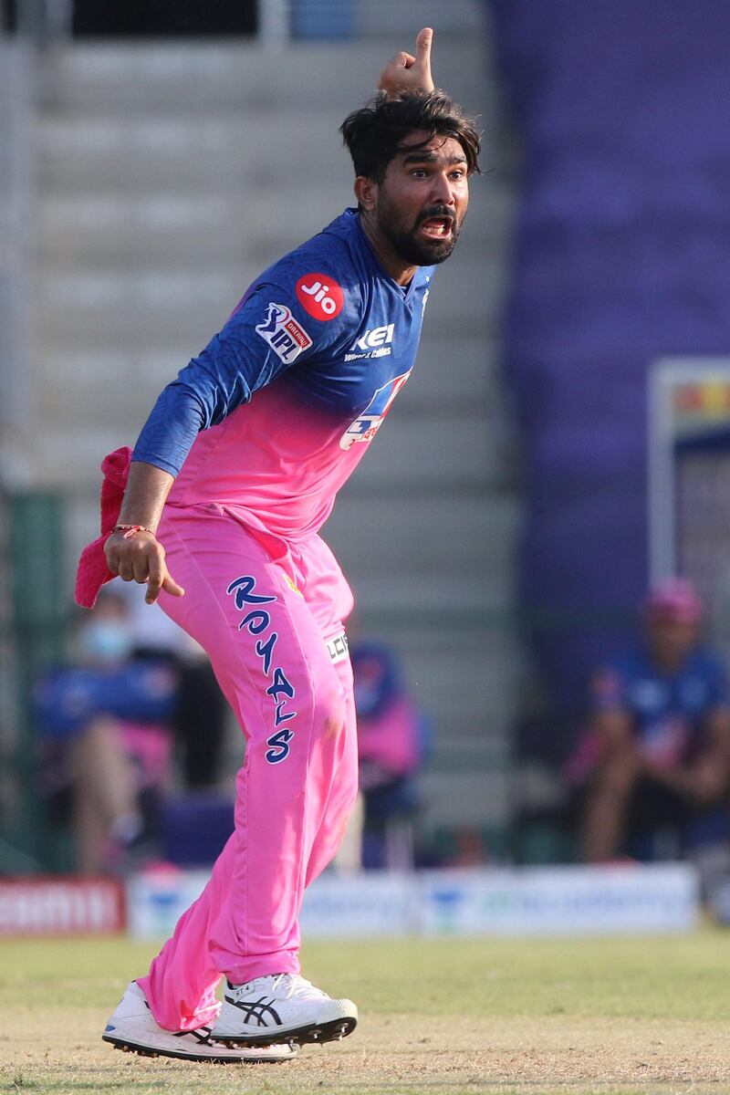 Rahul Tewatia of Rajasthan Royals appeals during match 15 of season 13 of Indian Premier League (IPL) between the Royal Challengers Bangalore and the Rajasthan Royals at the Sheikh Zayed Stadium, Abu Dhabi  in the United Arab Emirates on the 3rd October 2020.  Photo by: Pankaj Nangia  / Sportzpics for BCCI