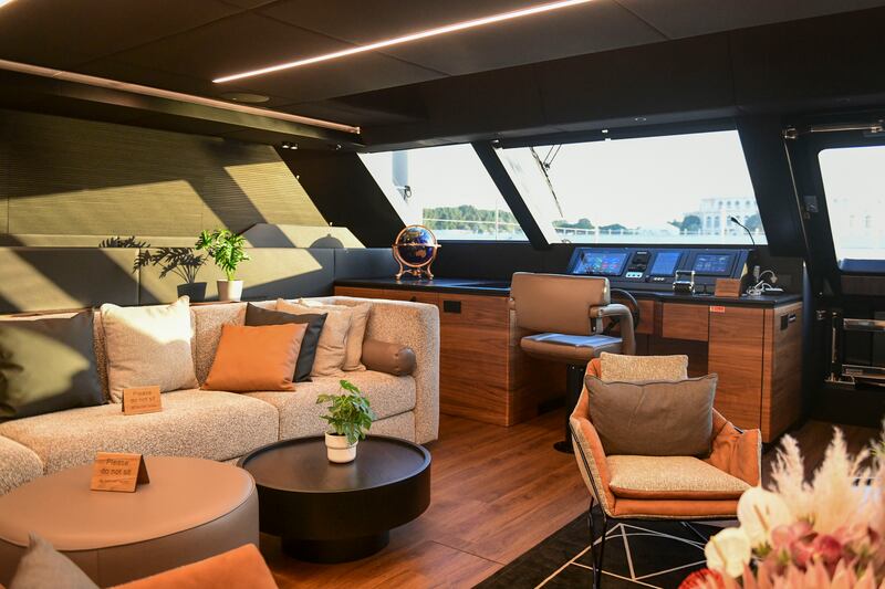 Living room space inside a luxury catamaran by Sunreef Yachts. Khushnum Bhandari / The National