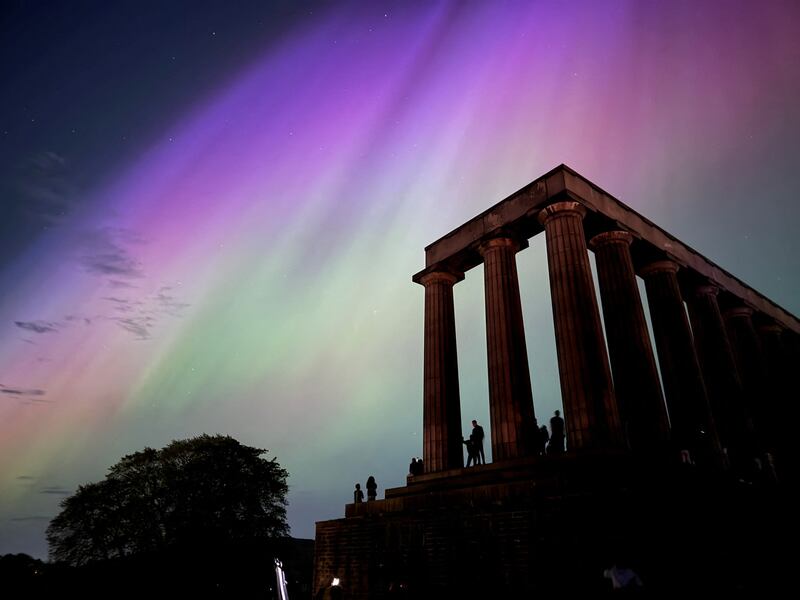 The aurora borealis over the National Monument of Scotland in Edinburgh. AFP