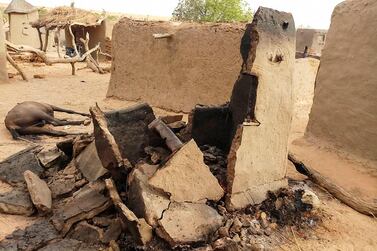 A destroyed home in the Dogon village of Sobane-Kou, near Sangha, after an attack that killed over 100 ethnic Dogon on June 9, 2019 evening. AFP