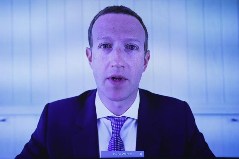 Facebook CEO Mark Zuckerberg testifies via video conference. Reuters