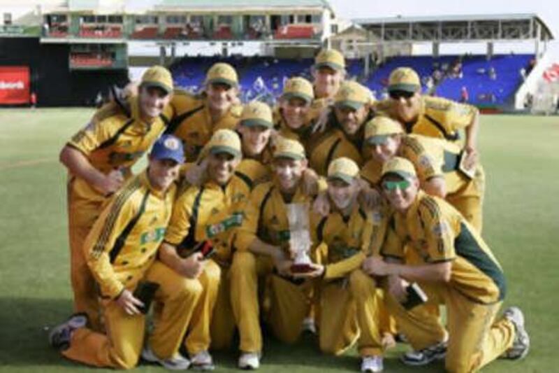 Th Australia cricket team celebrate after their recent one-day international series victory over West Indies.