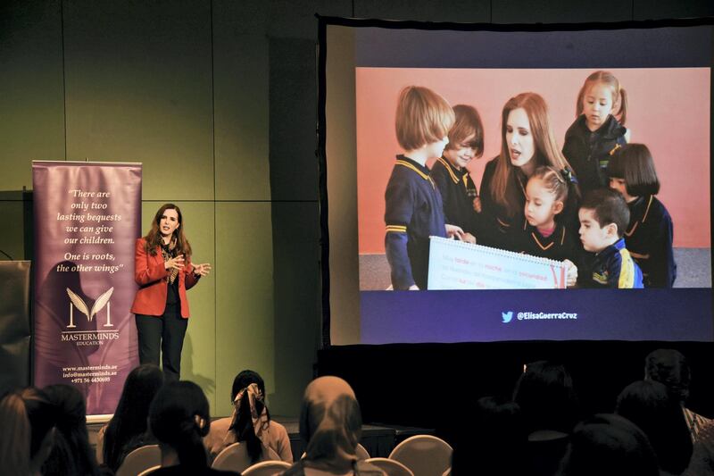 Elisa Guerra, member of UNESCO International Commission for their #FutureofEducation speaks during a session on neuroscience behind child development in the first six years in Dubai, UAE, Tuesday, Nov. 19, 2019. Shruti Jain The National 