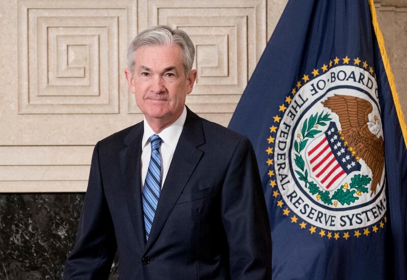 FILE- In this Feb. 5, 2018, file photo, Jerome Powell arrives to take the oath of office as Federal Reserve Board chair at the Federal Reserve in Washington. On Friday, Feb. 23, the Federal Reserve will issue its semi-annual monetary report to Congress, which its new chairman, Powell, will testify about on Capitol Hill next week. (AP Photo/Andrew Harnik, File)