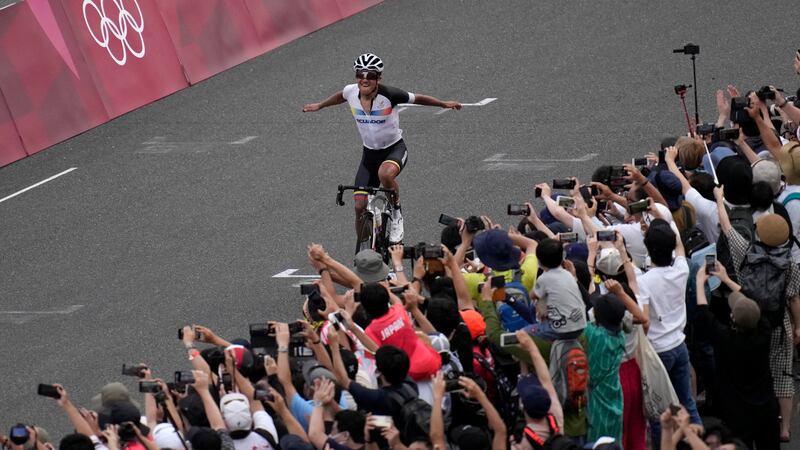 Richard Carapaz of Ecuador at the end of the race.