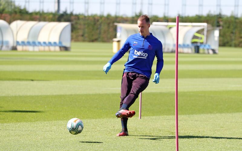 Marc-Andre Ter Stegen during a training session at Ciutat Esportiva Joan Gamper. Getty Images