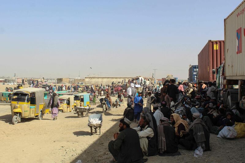 People gather on the Pakistani side of Chaman border crossing. Photo: AFP