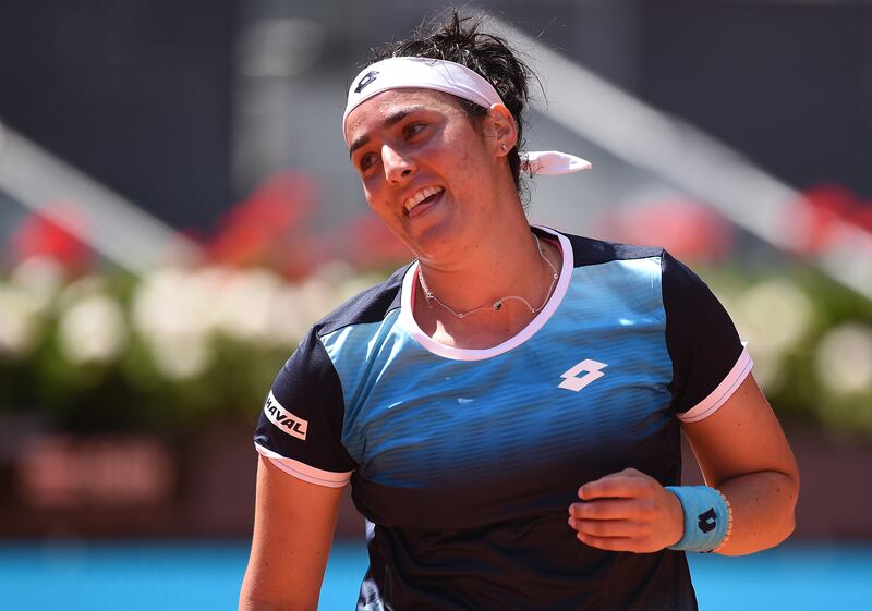 Ons Jabeur of Tunisia during her win in the semi-final of the Madrid Open against Ekaterina Alexandrova of Russia on May 04, 2022. Getty