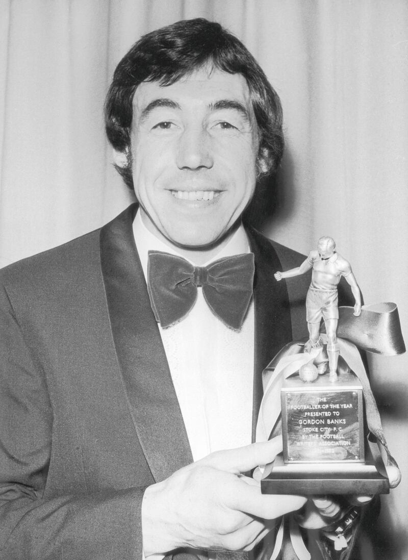 5th May 1972:  Stoke City and England goalkeeper Gordon Banks is voted Footballer of the Year by the Football Writers' Association, and collects his award at the Cafe Royal in London.  (Photo by Michael Webb/Keystone/Getty Images)