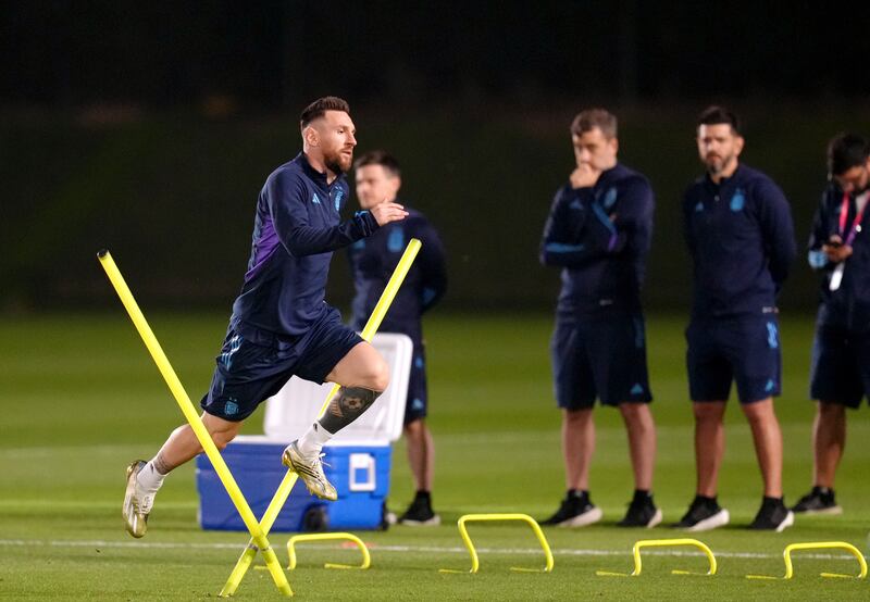 Argentina's Lionel Messi during training. PA