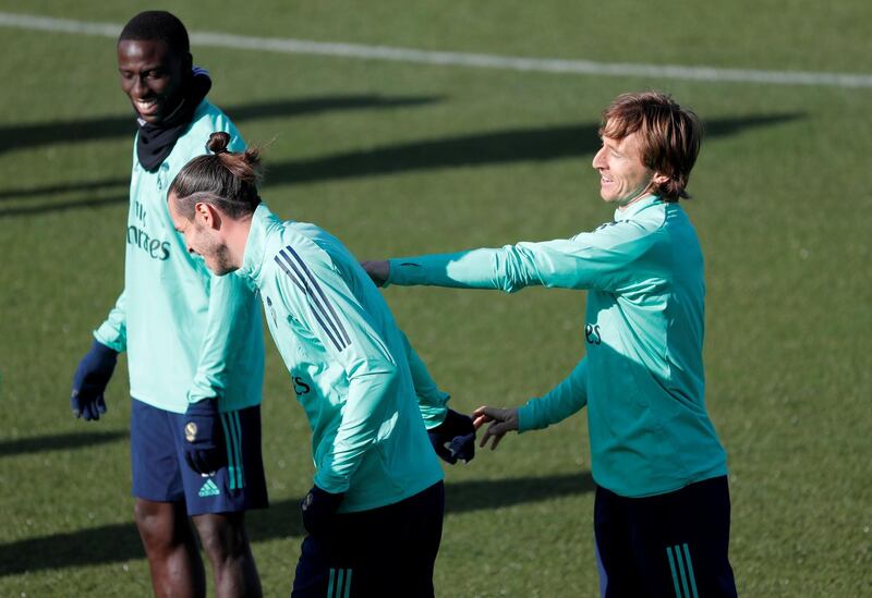 Real Madrid's Gareth Bale and Luka Modric during training. Reuters