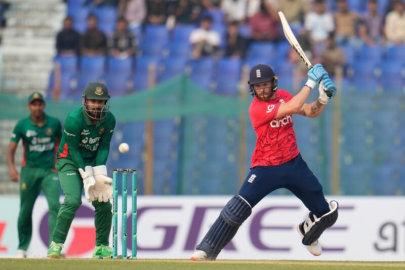 England opener Phil Salt plays a shot during his knock of 38 from 35 balls. AP