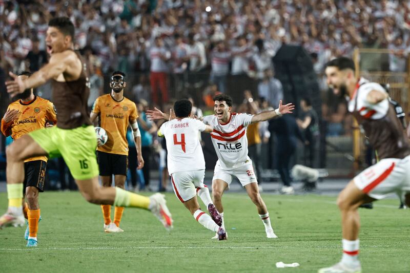 Zamalek's players celebrate winning the second leg of the CAF Confederation Cup final at the Cairo International Stadium. AFP