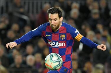 Barcelona's Argentine forward Lionel Messi controls the ball during the Spanish league football match between FC Barcelona and Real Sociedad at the Camp Nou stadium in Barcelona on March 7, 2020. / AFP / LLUIS GENE
