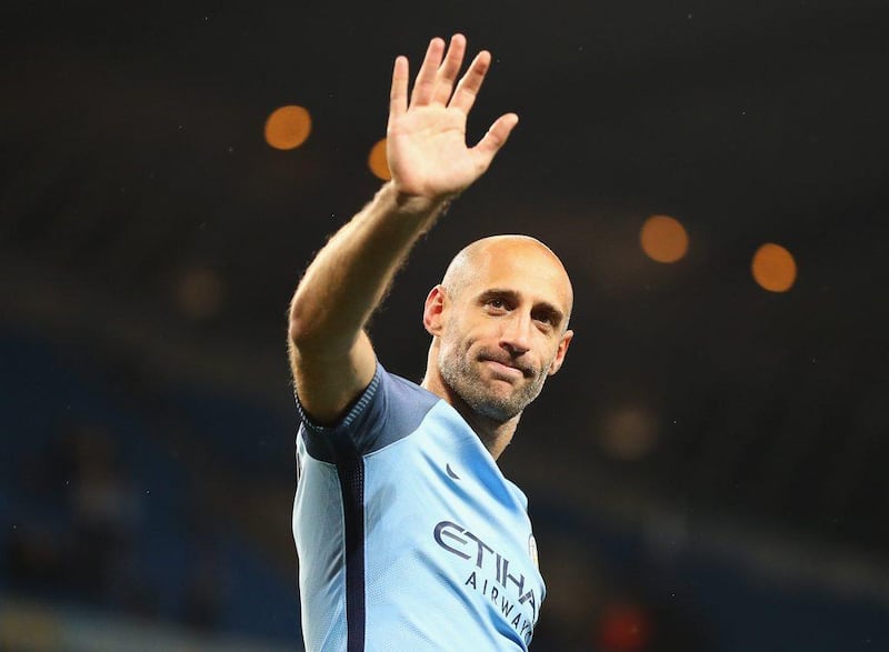 Pablo Zabaleta played his final match at the Etihad Stadium as a Manchester City player during the 3-1 win over West Bromwich Albion on Tuesday night. Clive Mason / Getty Images