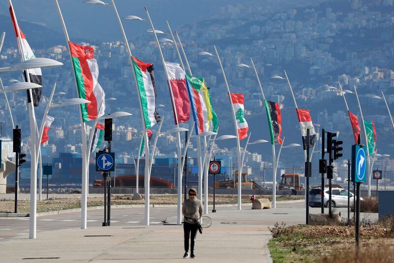 Flags of the Arab League states are seen on display ahead of the Arab Economic and Social Development Summit in Beirut. AFP
