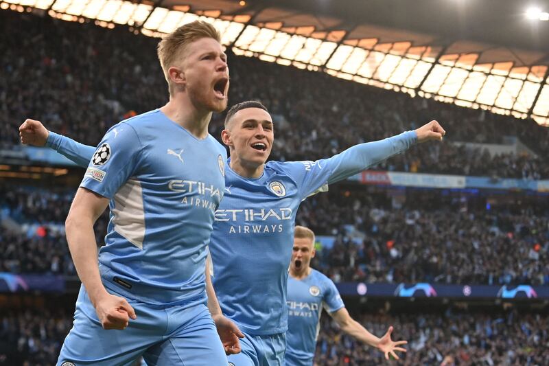 Midfielder Kevin De Bruyne celebrates after scoring the first goal after just two minutes.  AFP