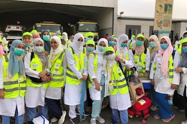 Medical students signed up to the Saudi Academy for Medical Volunteering to help out during Hajj this year. Balquees Basalom / The National