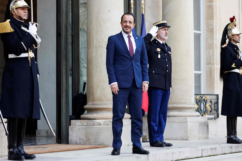 President of Cyprus Nikos Christodoulides at the Elysee Presidential Palace, in Paris, on November 9, 2023. AFP
