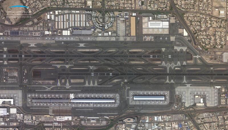 A quiet Dubai International Airport during the coronavirus pandemic in April 2020. Courtesy: Mohammed bin Rashid Space Centre